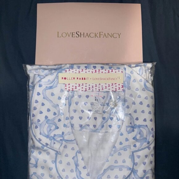LoveShackFancy X Roller Rabbit Luna Bow Hearts Long Sleeve Pajamas Size XL LSF